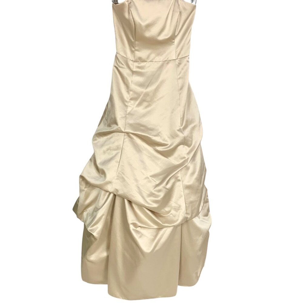 Davids Bridal Strapless Satin Pick-Up Skirt Ball Gown Wedding Prom Champagne S - Picture 2 of 9